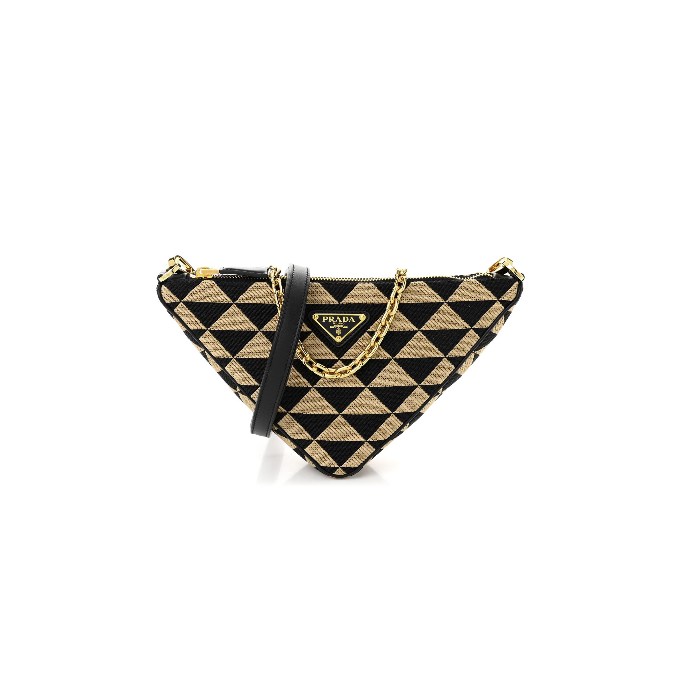 Pra*a jacquard triangolo symbole embroidered mini triangle bag black corda 1bc543 (27*14*6.5cm)